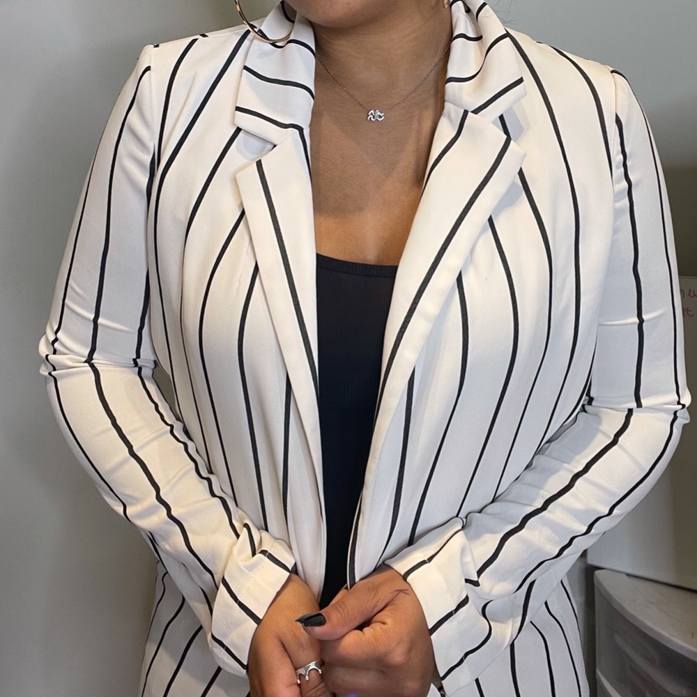 white and black blazer